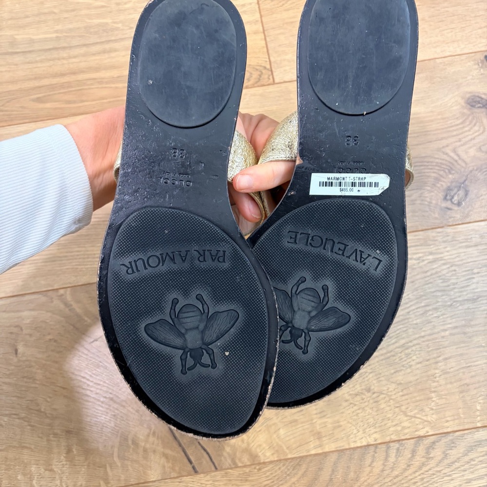 Gucci Marmont T-strap slide thong sandal in gold and black - Size 38 - Picture 5 of 6